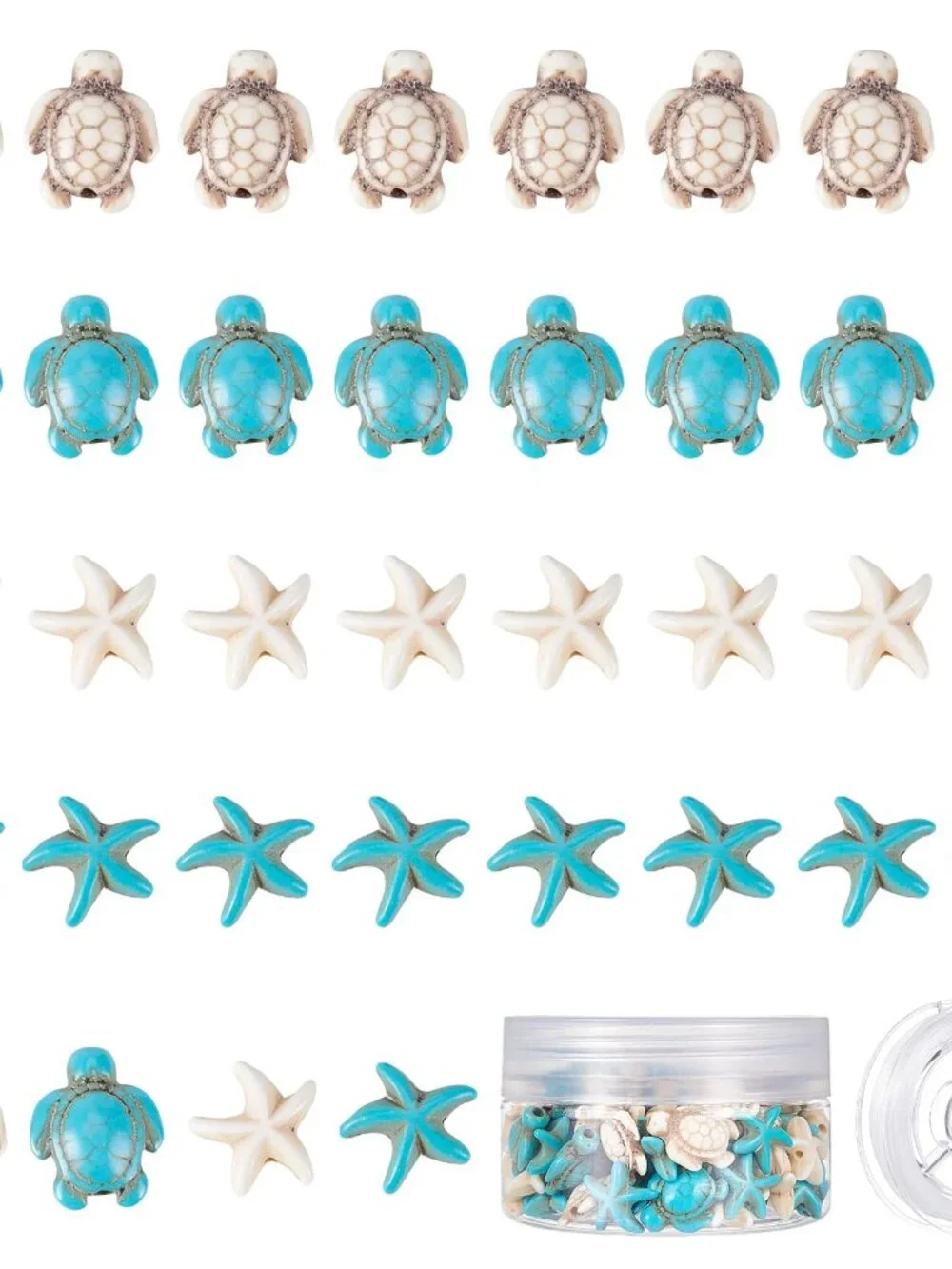 SUNNYCLUE 1 Box Sea Turtle Beads Turquoise Starfish Bead Synthetic Sea Star Whit